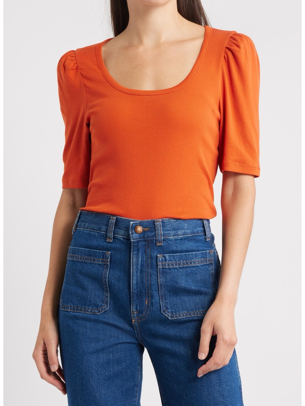 Madewell Scoop Neck Puff Sleeve Tee in Orange
